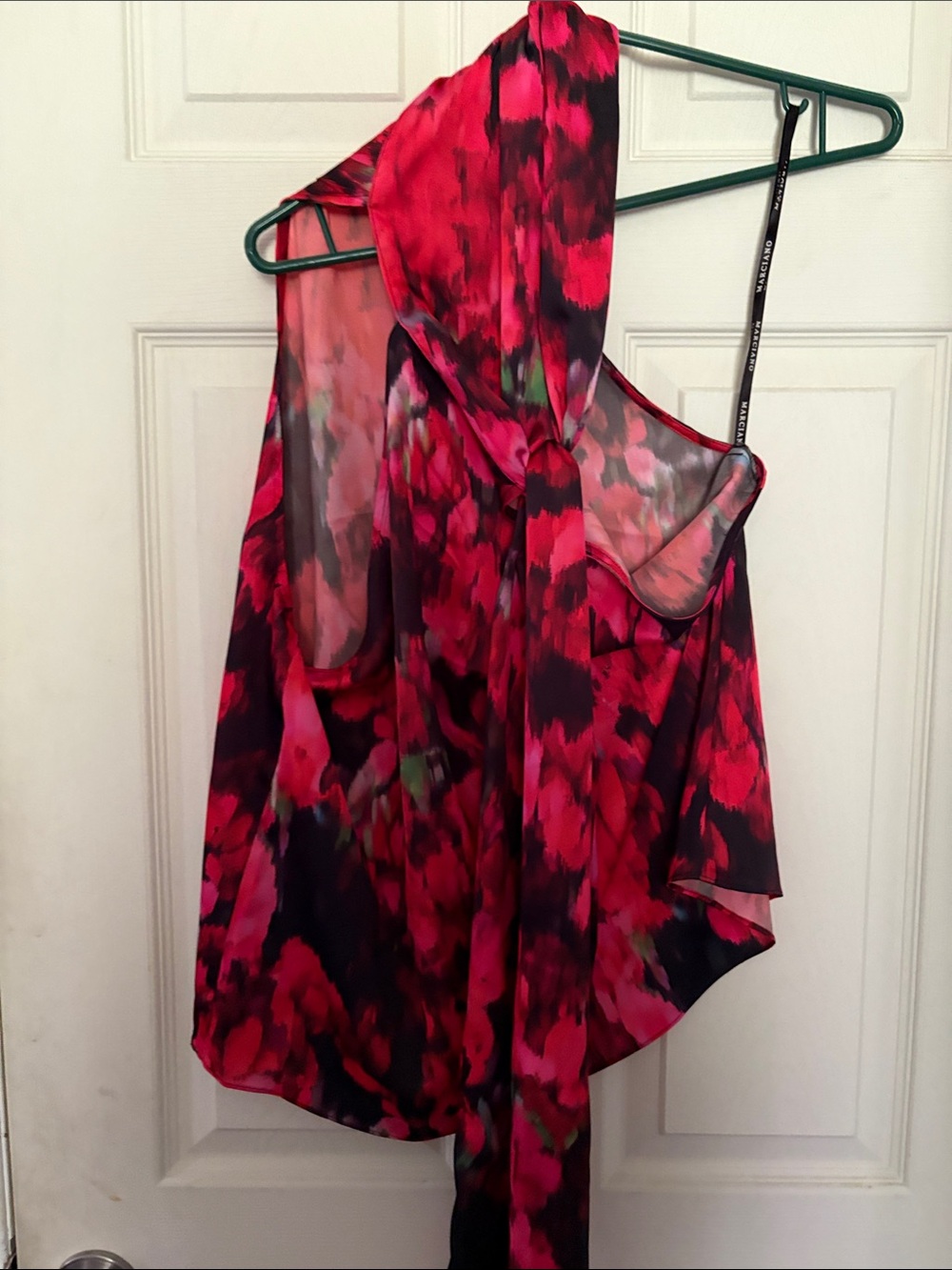Marciano Red and Black One-Shoulder Sheer Floral Camisole